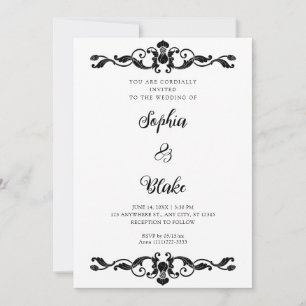 Invitation Simple Elegance Noir et Blanc Art Déco Mariage