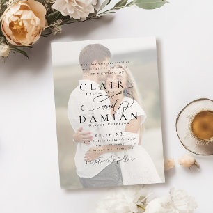 Invitation Simple Elegance Romantique Script photo mariage