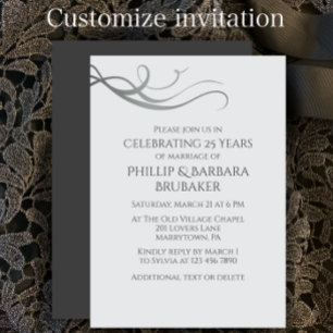 Invitation Simple Élégant 25e anniversaire de mariage 