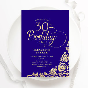 Invitation Simple Elégant 30e anniversaire Roses d'or violet