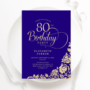 Invitation Simple Elégant 80e anniversaire Roses d'or violet