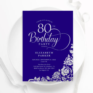 Invitation Simple élégant 80e anniversaire violet Roses d'arg