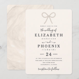 Invitation Simple Élégant Antique Perle Nœud Papillon Mariage