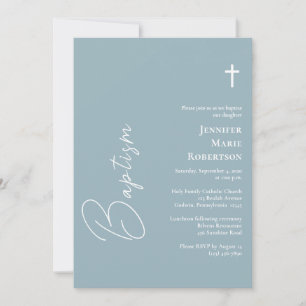 Invitation Simple Élégant Baptême Catholique Romain