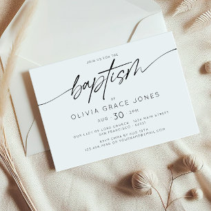 Invitation Simple Élégant Baptême Script de Christening