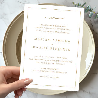 Invitation Simple Elegant Blanc & Gold Frontière Mariage isla