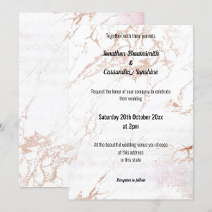 INVITATION SIMPLE ÉLÉGANT BLANC ROSE OR MARBRE MARIAGE