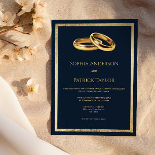 Invitation Simple élégant bleu marine anneaux Mariage
