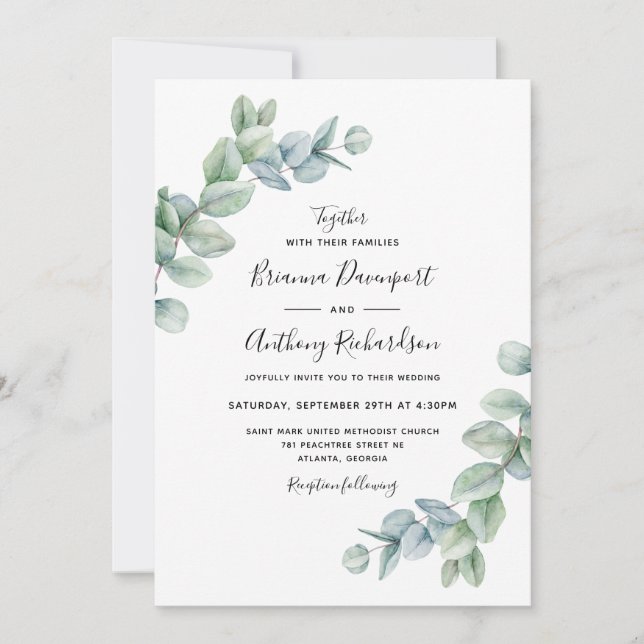 Invitation Simple Elegant Boho Eucalyptus Mariage de verdure (Devant)