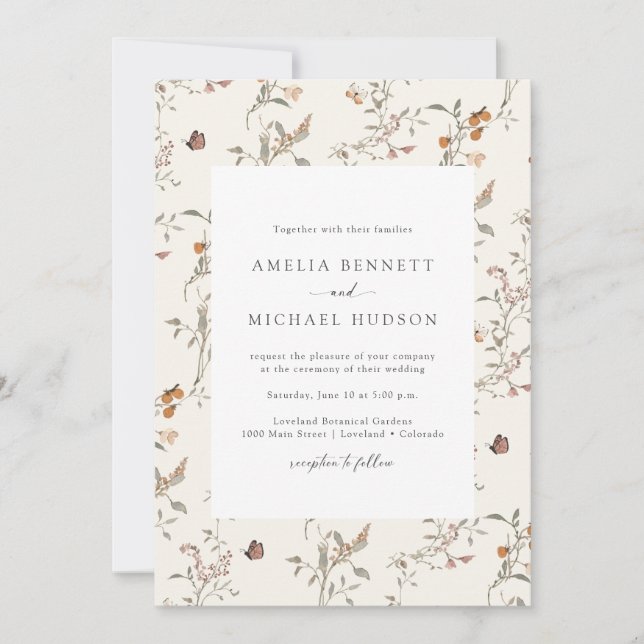 Invitation Simple Elégant Boho Rustique Mariage Floral (Devant)