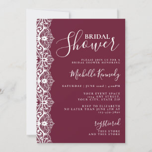 Invitation Simple Élégant Burgundy Mariage Lace Douche de Mar