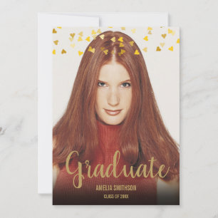 Invitation Simple Elegant Chic Gold Hearts Photo Graduation