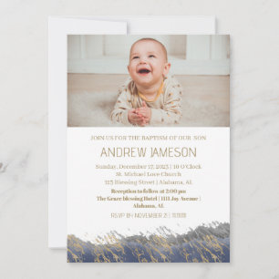 Invitation Simple Elegant Christian Round Photo   Baptême