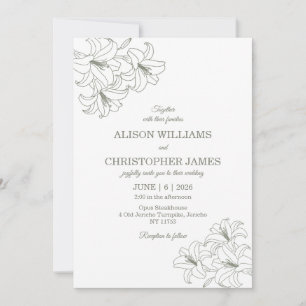 Invitation Simple Élégant Coins Fleurs Mariage Sage
