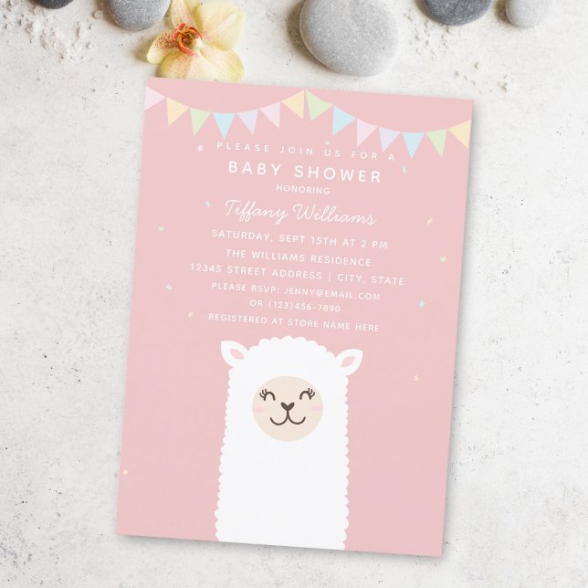 Invitation Simple Elegant Douce Alpaca Llama Baby shower fill (Créateur téléchargé)