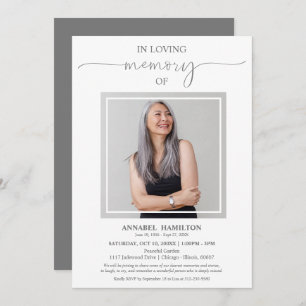 Invitation Simple Élégant En Mémoire Amoureuse Photo Funérair