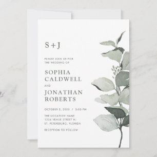 Invitation Simple Elegant Eucalyptus Botanical Sage Mariage