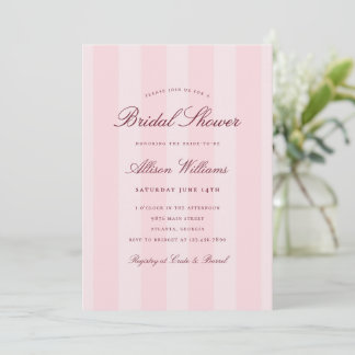 Invitation Simple Élégant Fête de Mariage Rayé Rose