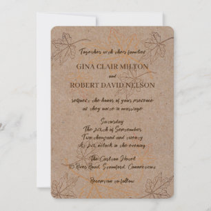 Invitation Simple Élégant Feuilles Automne Outlines Mariage d