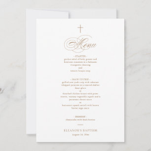 Invitation Simple Elegant Gold Cross Calligraphy Baptism Menu
