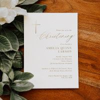 Simple Elegant Gold Cross Calligraphy Christening
