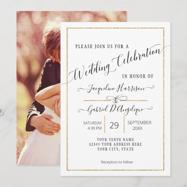 Invitation Simple Elegant Gold Minimal Script Mariage Photo I (Devant / Derrière)