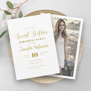 Invitation Simple Elegant Gold Photo Sweet 16 Seteen