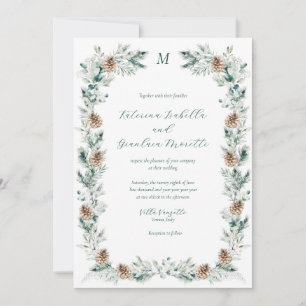 Invitation Simple Elégant Hiver Verdure Mariage blanc