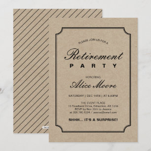 Invitation Simple Élégant Kraft Fête de Retraite Surprise