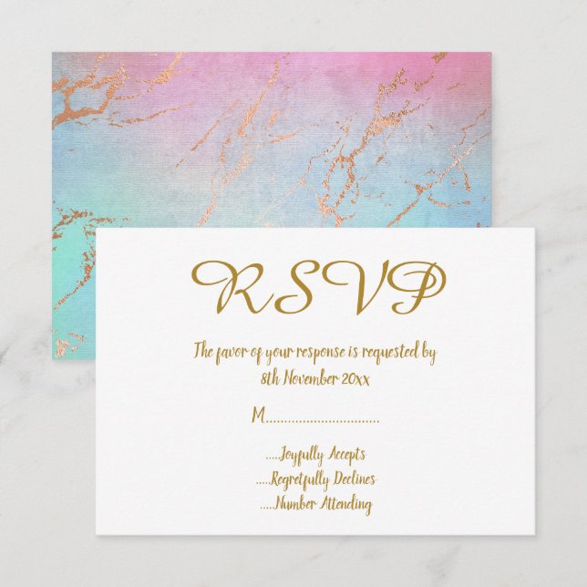 Invitation Simple élégant Marbre Or Toutes Occassion RSVP (Devant / Derrière)
