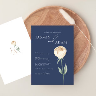 Invitation Simple Élégant Mariage Bleu Nuit Or Rose Floral