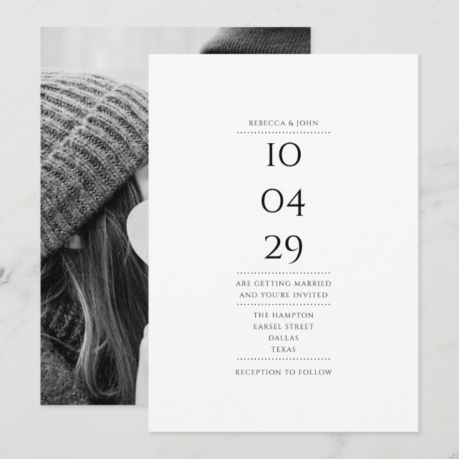 Invitation Simple Elegant Mariage de photo à date spéciale (Devant / Derrière)