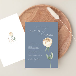Invitation Simple Élégant Mariage Dusty Blue Rose Gold Floral