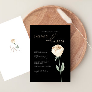 Invitation Simple Élégant Mariage Fleur Rose Noir Et Blanc