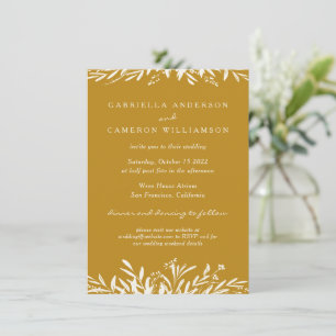 Invitation Simple Elégant Mariage floral moutarde jaune Boho