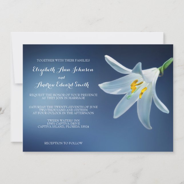 Invitation Simple Elégant Mariage Lily Blanche (Devant)