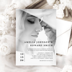 Invitation Simple Elegant Mariage photo noir blanc
