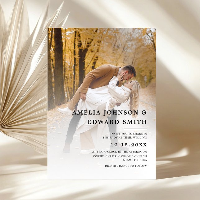 Invitation Simple Elegant Mariage photo noir blanc (Créateur téléchargé)