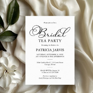 Invitation Simple Élégant Mariage Script Robe Noir Tea Party