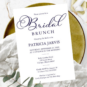 Invitation Simple Elegant Marine Bleu Script Bridal Brunch