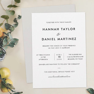 Invitation Simple Élégant Moderne Personnalisé Mariage Invita
