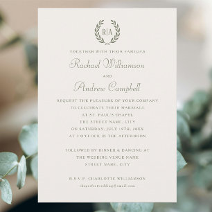 Invitation Simple Elegant Monogram Green Cream Mariage