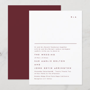 Invitation Simple Elegant Monogram Maroon Burgundy Mariage