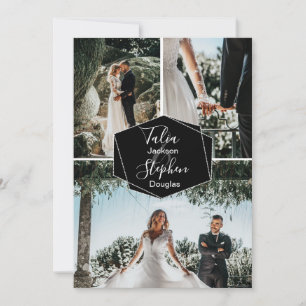 Invitation Simple élégant noir 3 grille de photo collage mari