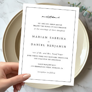 Invitation Simple Elegant noir blanc frontière Mariage islami