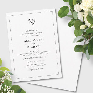 Invitation Simple Elegant noir blanc moderne Mariage Monogram