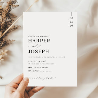 Invitation Simple Elegant noir et blanc minimaliste Mariage
