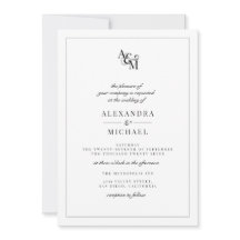 Simple Elegant noir Monogramme blanc Mariage RSVP