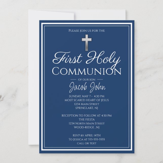 Invitation Simple Élégant Première Sainte Communion Invitatio (Devant)