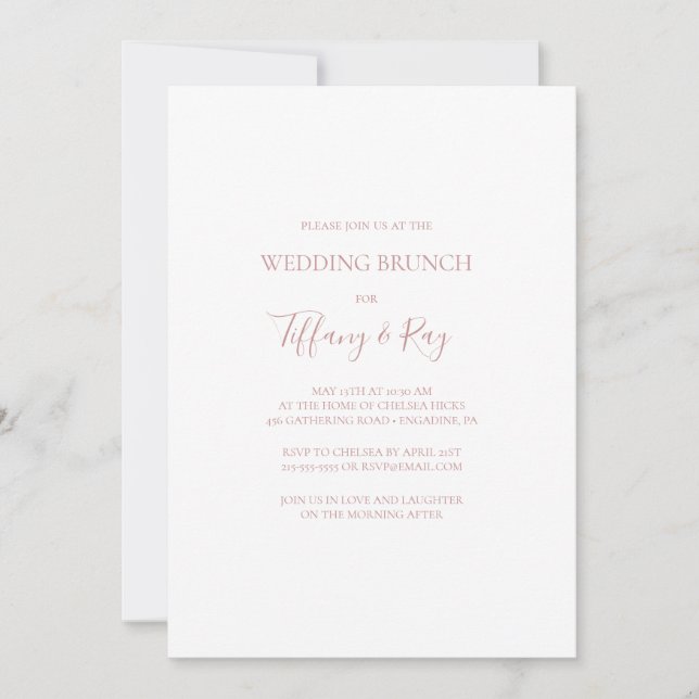 Invitation Simple Elegant Rose Gold Mariage Brunch (Devant)